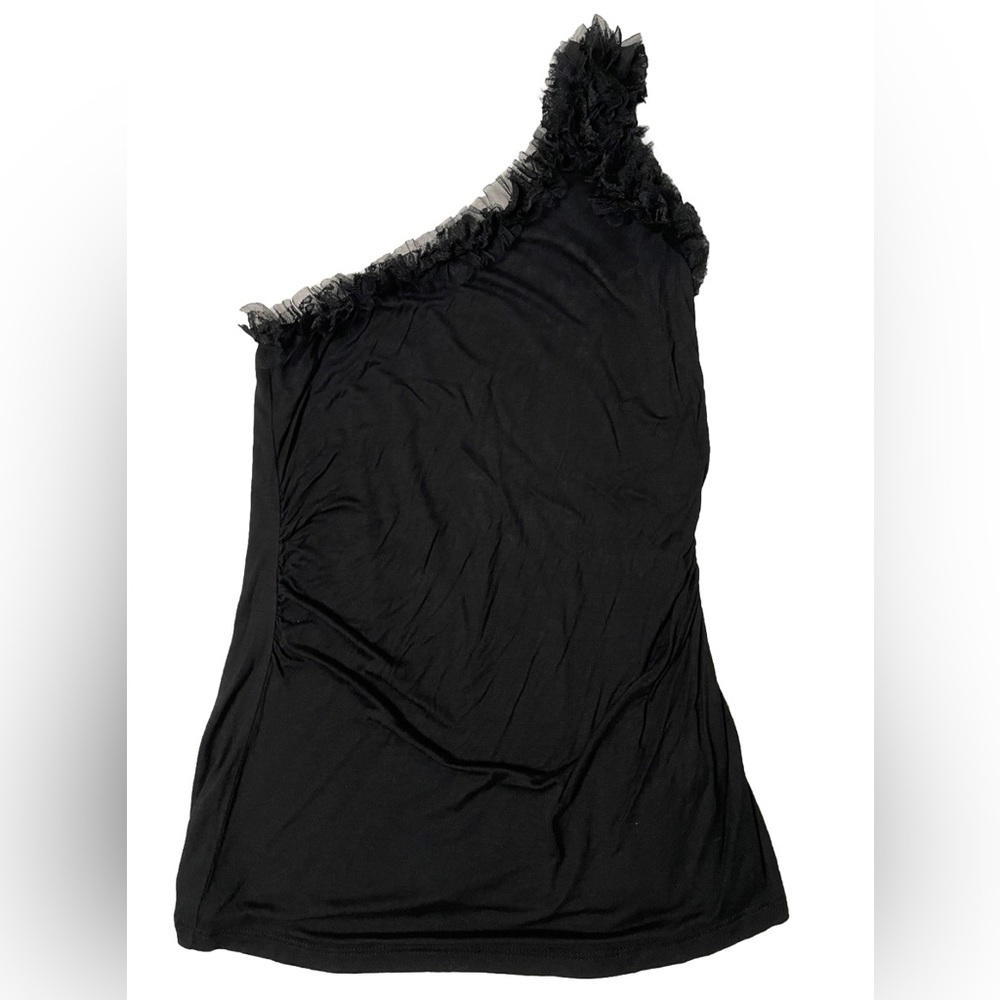Queen Ester  One-Shoulder Black Tank. Made In USA